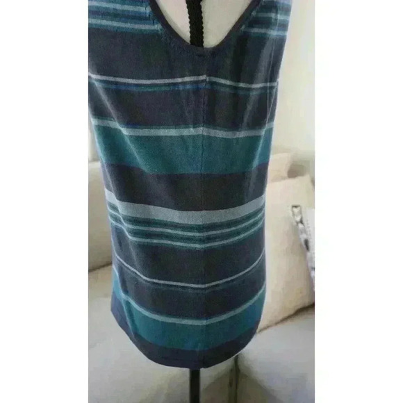 Rafaella Sleeveless Turtleneck Sweater - Striped Pattern in Blue & Gray, Size M - Picture 6 of 13